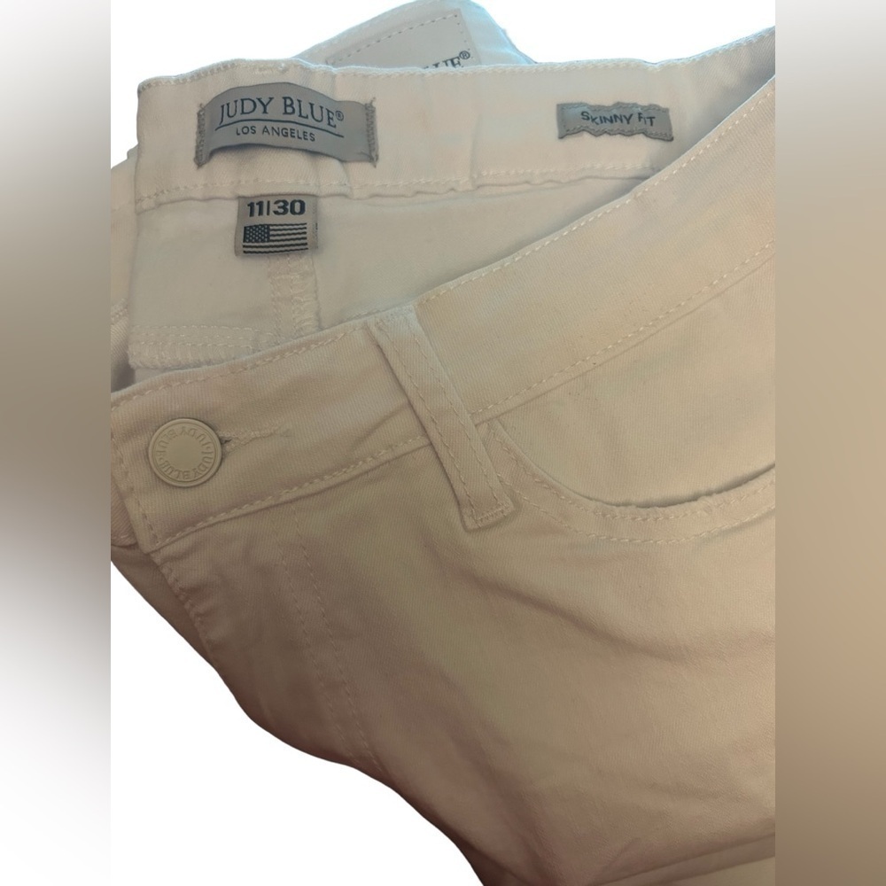 Judy Blue High Waist White Skinny Distressed Lace Inset Jeans Size 11/30 JB84133 - Picture 4 of 12
